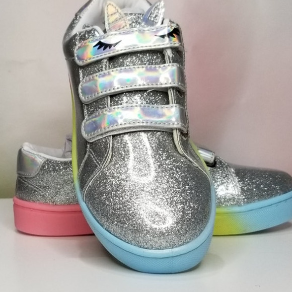 Big  Girls Light Up Ombre Unicorn Sneakers Size 3 Silver Brand New - Picture 7 of 9